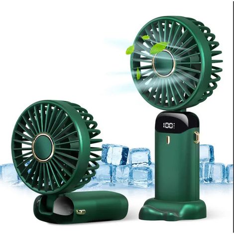 Ventilateur Portatif, Rechargeable USB avec Batterie 5000mAh Ventilateur, 5 Vitesses, Écran à LED, Vert (1/4)