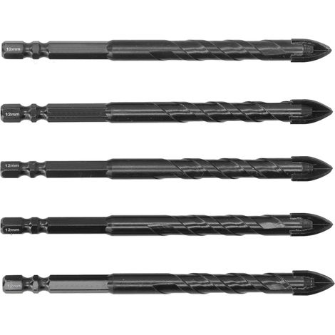 5-teiliges Kreuzbohrer-Set für Keramik, 12 mm Schneidkanten, geeignet für Keramikfliesen, Spiegel, Porzellan und Glas (1/5)