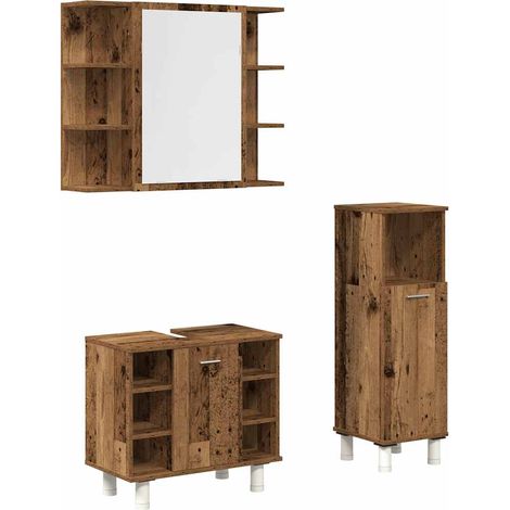 Maison Exclusive - 3-tlg. Badmöbel-Set Altholz-Optik Holzwerkstof