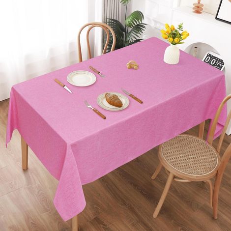 Nappe lavable 140x240cm aspect lin, imperméable, résistant aux rayures, rose
