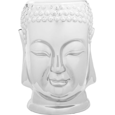Interiors by Premier Silver Buddha Ceramic Side Table, Modern Silver Side Table, Buddha Face Side Table, Side Table (1/5)