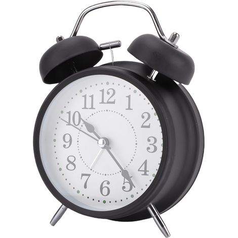 Metallwecker mit Glocke und Nachtlicht, geräuschlosem Uhrwerk, 300-mAh-Akku, schwarzer Metallrahmen (1/5)