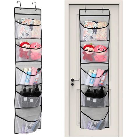 Rangement suspendu avec 5 sacs en maille - idéal pour le rangement porte dans la chambre - parfait pour organiser les jouets, grise (1/5)