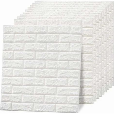 Lot de 10 panneaux de papier peint 3D autocollants imperméables effet brique pour la décoration intérieure - Blanc (1/5)