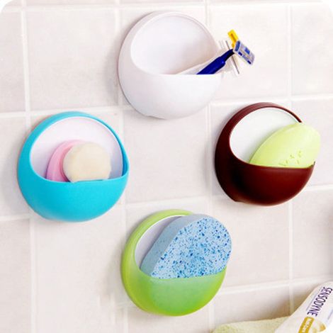 Boîte De Rangement À Ventouse - Porte-Brosse À Dents Et Savon En Plastique - Pour Salle De Bain Et Cuisine - 11 X 10 X 4,5 Cm - 1 Pièce (1/3)