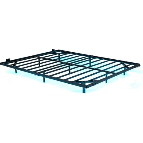 Cadre de lit flottant 200 x 160 cm avec éclairage LED, lit plateforme métallique moderne avec arrêtoir antidérapant, sans base à lattes - noir