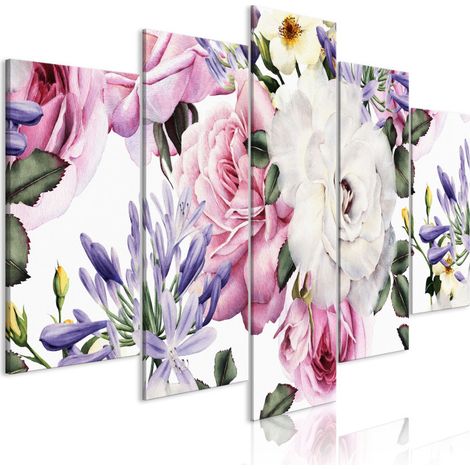 Tableau 5 Panneaux "Rose Composition Wide Colourful" 50 x 100 cm (1/2)