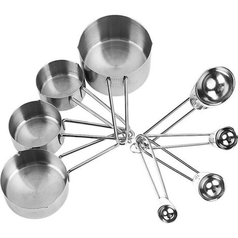 Set of 8 Stainless Steel Measuring Cups and Spoons Set of 8 stainless steel measuring cups with ergonomic non-slip handle Kitchen utensil for cereals Spices Sugar (1/5)