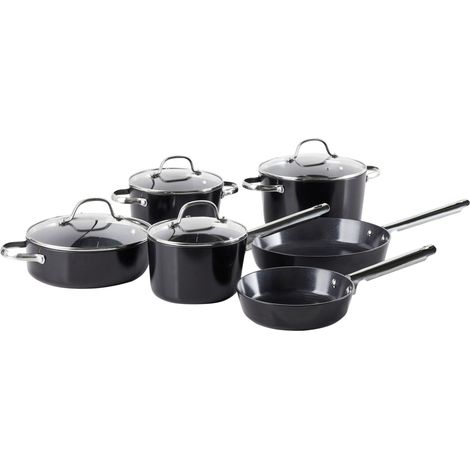 Ensemble de 10 Pièces de Cuisson 4 Casseroles et 2 Poêles à Frire Revêtement Céramique Anti-adhésif Aluminium Noir Elite Pro