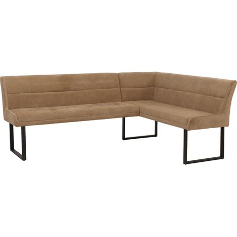 Panca angolare HHG-509, sala da pranzo, stoffa ciniglia/tessuto Öko-Tex (310 g/m²) metallo 210 x 159 cm, marrone chiaro