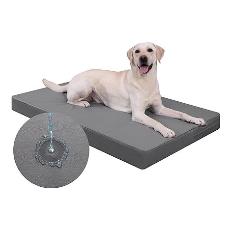 Panier Chien,Coussin Chien Imperméable Simili-Cuir,104x68cm Panier pour Chien Housse Amovible Lavable, Lit Chiens Confortable Intérieur/Extérieur, Matelas, Gris Foncé (1/5)