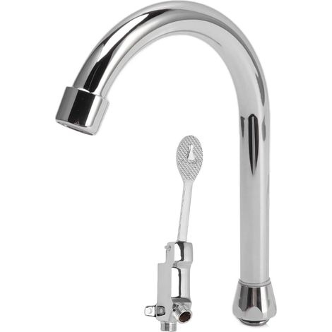 Robinet de sol sans contact en acier inoxydable argenté avec pédale, réglage du volume et commande au pied (1/5)