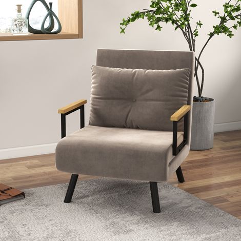 Sillón cama individual, respaldo ajustable en 5 posiciones, 63 x 73 x 81 cm, marrón claro DESVIAE (1/5)
