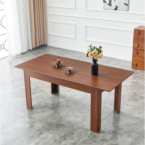 Mesa de comedor extensible 220x88.5x77 cm nogal en MDF con diseño contemporáneo y patas de madera (1/5)