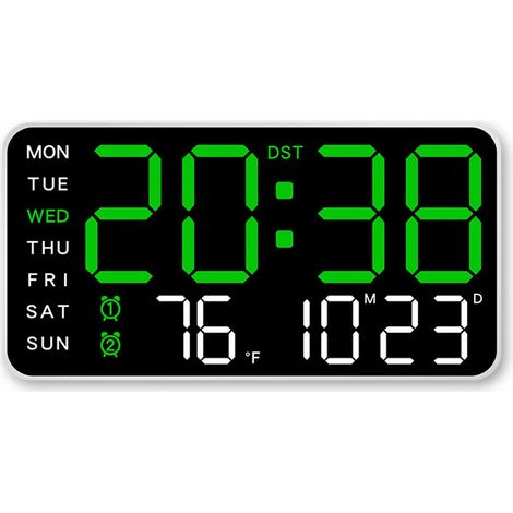 Horloge murale numérique LED, température, date, jour de la semaine, fonction snooze, double alarme, réglage de la luminosité, commande vocale, décoration de chambre (1/5)