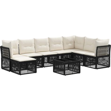 vidaXL Set Divano da Giardino 9 pcs Nero polyrattan