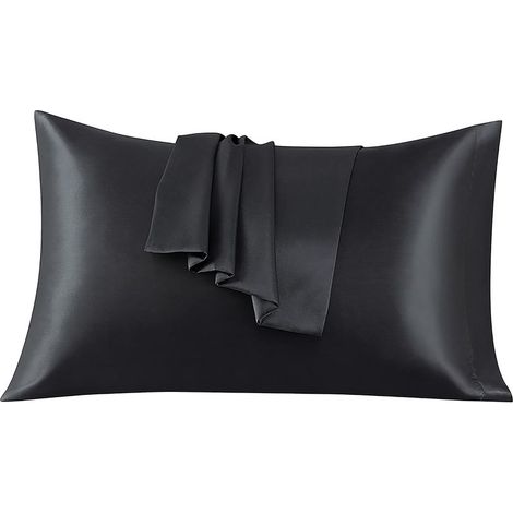 Lot de 2 Taies Oreiller en Satin 50 x 75 cm, Oreiller Satin Noir, Satinées Housse d'oreiller Doux Prend Soin de Votre Peau et Antichute de Cheveux (1/5)