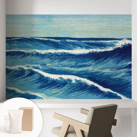 Papier peint intissé mural avec imprimé pour décoration pour salon pour chambre à coucher pour entrée Vagues de la mer 104x70 cm (1/5)