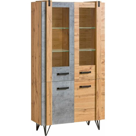Étagère Domdele 102 , Avec des portes, Fermé, Stratifié, Verre, Le nombre de portes: 4, Nombre de tiroirs: 0, 187x90x42cm (1/5)