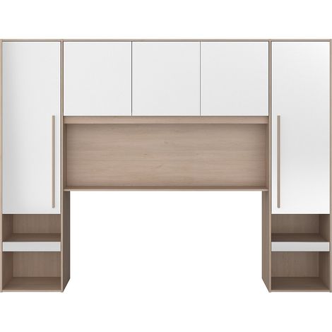 Armadio a ponte con scomparti Con LED L265 cm Bianco lucido e Naturale - VELONA