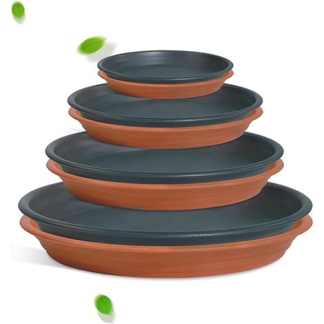 Lot de 8 soucoupes rondes en plastique pour pot de fleurs - 14,5 cm/19 cm/25 cm/29 cm - Pour intérieur et extérieur (1/5)