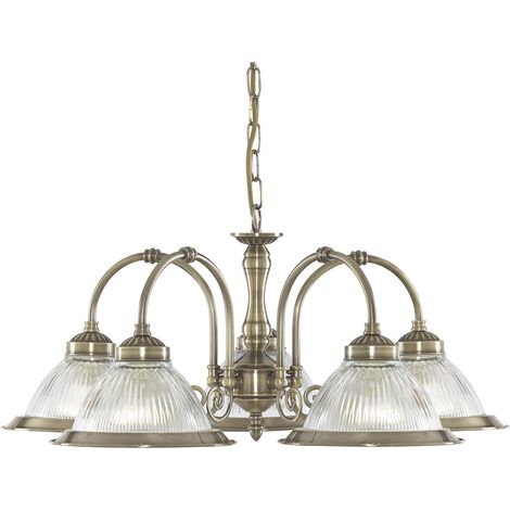 Lampadario Contemporaneo American Dinner Acciaio Adjustable Vetro 5 Luci E27 (1/5)