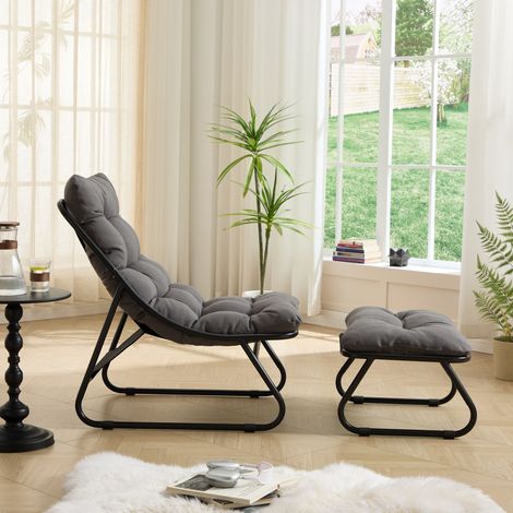 Fauteuil patio inclinable ottoman coussin moelleux repose-pieds,cadre noir coussin gris adapté salon chambre et lecture. (1/5)