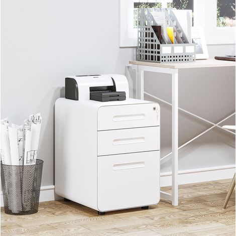 Cajonera de oficina con 3 cajones de acero con cerradura blanca 39 x 48 x 59 cm DESVIAE (1/5)