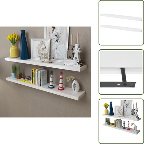 2 Étagères murales MDF Blanc Rangement de livres/DVD - Etagere Murale - Rangement Mural - Étagère Blanche - Meuble Blanc - Décoration Murale (1/5)