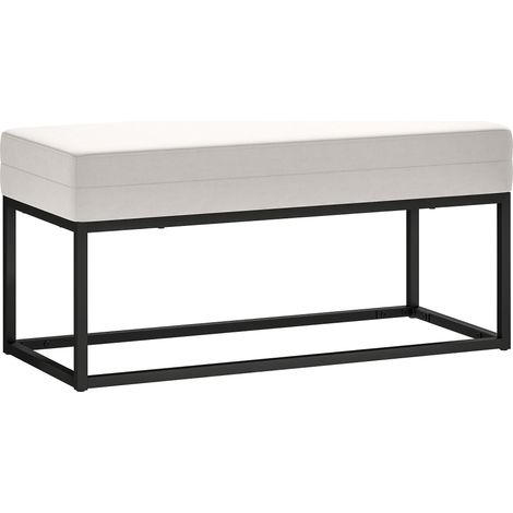 Banc d'entrée moderne en acier, mousse et tissu velours avec pieds réglables, 94 x 42 x 44 cm, crème
