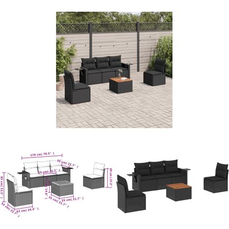Salon de jardin 6 pcs avec coussins noir résine tressée - Ensemble Salon De Jardin - Meuble Extérieur - Résine Tressée - Rotin Synthétique - Mobilier De Jardin - Home & Living (1/3)