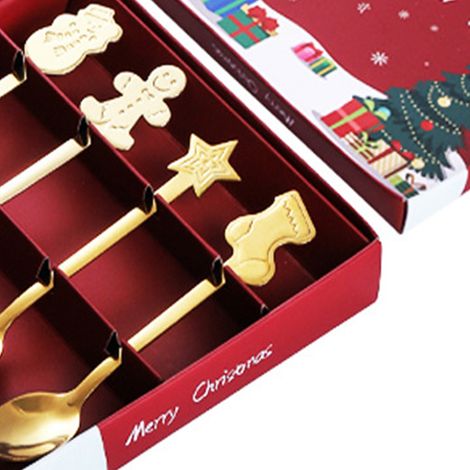 Cuillères à Café en Acier Inoxydable Doré, Lot de Cuillères à Dessert et Gâteau, Idée Cadeau de Noël pour Famille et Amis (1/2)