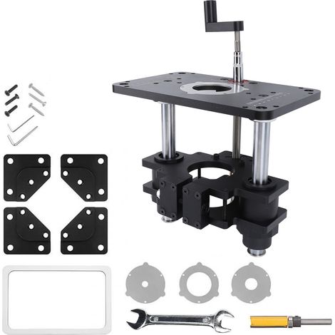 Système de levage de routeur pour moteur de 3-1/2 pouces de diamètre, plaque 9-1/4x11-3/4, 3 anneaux d'insertion, Kit de table de travail, pince de 69mm (1/5)