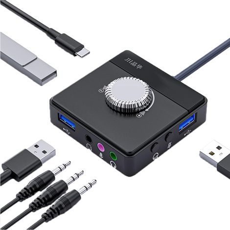 1 Carte Son Externe, Adaptateur Audio USB 6-en-1, Ports 3.5mm et USB, Contrôle Volume, Plug and Play, pour PC Mac Console (1/5)