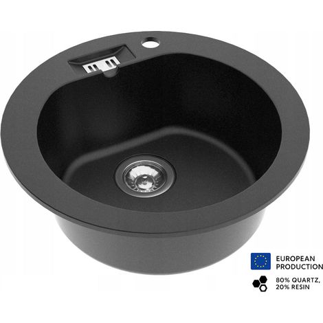 Evier rond NALIBOU NOIR en granit premium - 1 Bac sans égouttoir et vidage inclus (1/5)