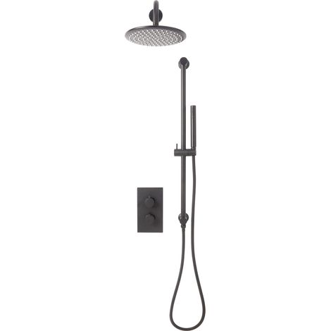 Orbit Core Thermostatic Concealed Mixer Shower with Shower Riser Kit + Fixed Shower Head - Gunmetal (1/2)