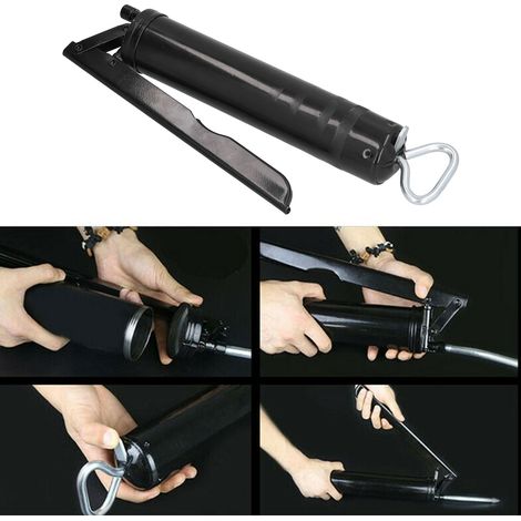 Pistolet graisseur robuste 400 cm3 avec poignée pistolet, flexible flexible et tube rigide. (1/5)