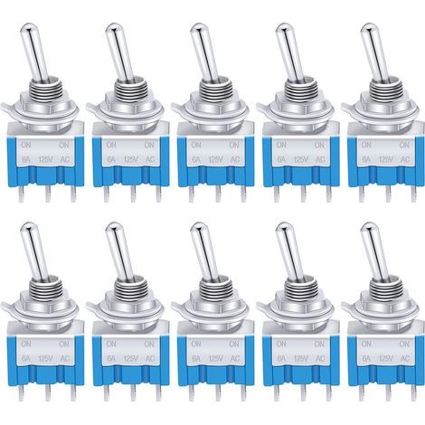 Packung mit 10 blauen Ein/Aus-Kippschaltern mit 3 SPDT-Anschlüssen – 125 V AC, 6 A – Für Fahrzeuge, Lkw, Boote – MTS-102 (1/5)