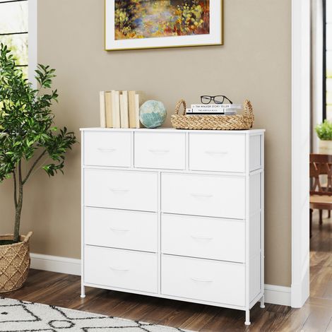 Commode, 9 Tiroirs en Tissu Non-tissé, pour Chambre, Blanc (1/5)