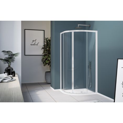 Cabina de ducha corredera redonda de 80 cm con perfiles de aluminio blanco mate y acabado de panel transparente - America 4