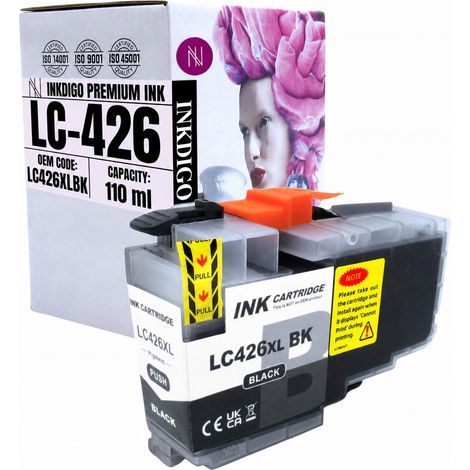 Tinta Inkdigo LC426XLBK compatible con Brother MFC-J4335DW y MFC-J4535DW con certificación TÜV. (1/5)