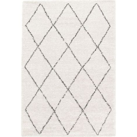 BOBOCHIC - Tapis poils longs RENAUD motifs graphiques 120x170 Beige (1/5)