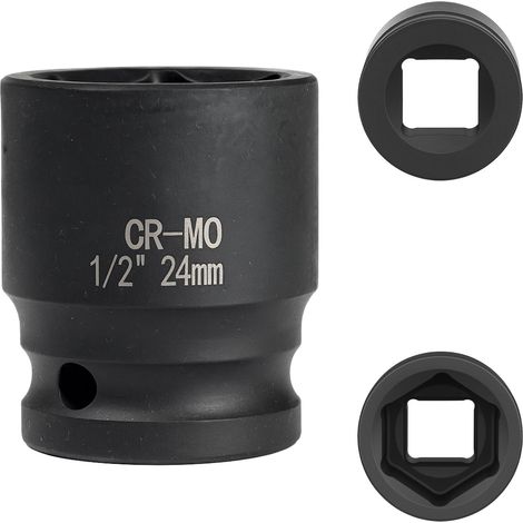 douille 24mm 1/2" 6 pans, douille a choc 1/2 24 mm Acier Chrome-Molybdène CR-MO(Black) (1/5)