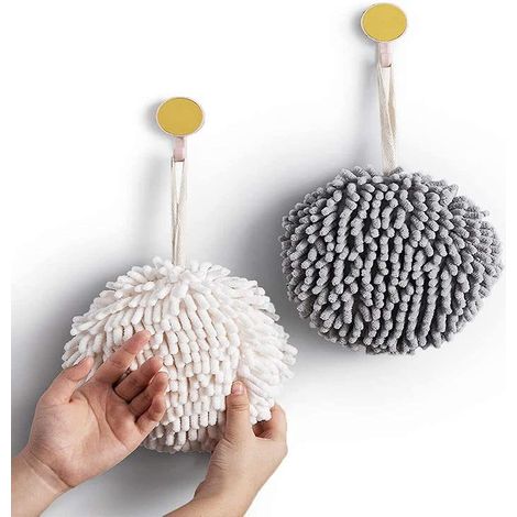 (blanc, Gris) Lot De 2 Chenille Serviettes Ne Contient Pas De Crochets Main Dfinir,serviette De Bain Microfibre,serviettes Absorbantes,serviettes (1/5)