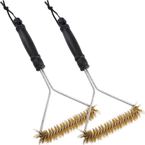 Brosse Barbecue - Laiton Et Acier Inoxydable - Forme Triangle - Pour Grill Gaz Charbon Bois - Lot De 2 Pièces (1/5)