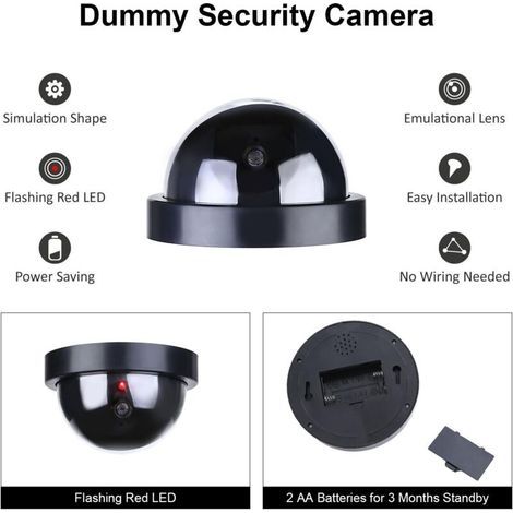 Fausse caméra - Caméra dôme avec LED rouge clignotante - Convient pour la maison ou le bureau, lot de 4, noir (1/5)
