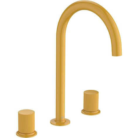 ROCA A5A3E3FP10 NU Grifo Bimando Lavabo con Manetas de Repisa Maneta Stripes Amarillo Miel - ref: A5A3E3FP10