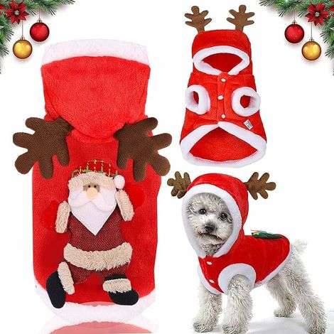 Costume de Noël pour Animal, Costume Noel pour Chat Chien,Vêtements pour Chien de Noël,Deguisement Chat Noel, Matériau en Flanelle de Haute qualité, Doux et Chaud (1/5)