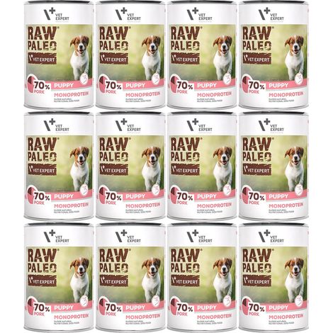 VetExpert Rohes Paleo-Schweinefleisch für Welpen, Dose 12 x 400 g