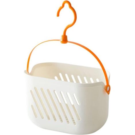 Panier de douche suspendu en plastique, panier de rangement portable pour cuisine et salle de bain avec crochets pour salle de bain, cuisine, garde-manger, dortoir (blanc)